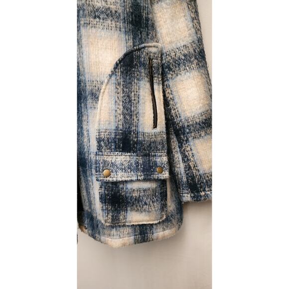 JustFab Plaid Hooded Faux Wool Coat/Jacket. Blue Size XXL - Picture 7 of 12